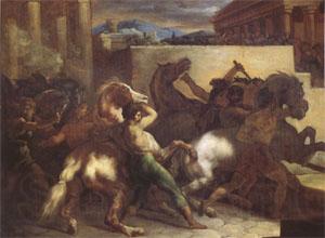 Theodore   Gericault Race of Wild Horses at Rome (mk05) Spain oil painting art